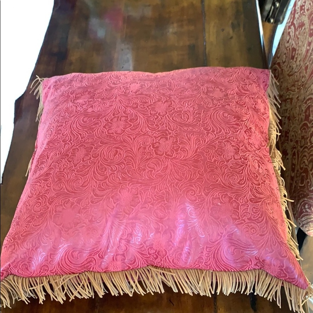 16”x16” pillow with 1” leather fringe